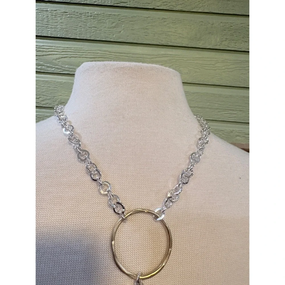Chicos Bright Silver‎ Long Chain with Gold Tone Dangle Beads Necklace